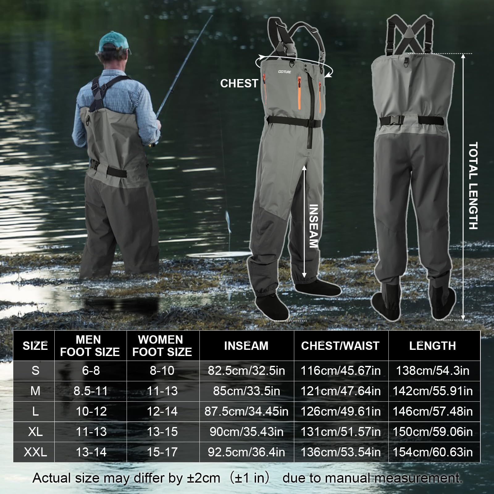 Fishing Waders - Goture 5 層防水釣り狩猟チェストウェーダー通気性フライフィッシングウェーダー男性女性用複数の収納ポケットウェーダー