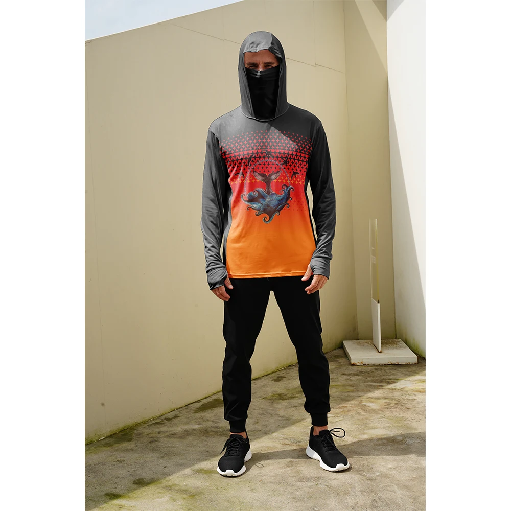 Fishing Hoodie - 釣り用シャツ メンズ 日焼け防止 フード付きマスク 一体型 釣り服