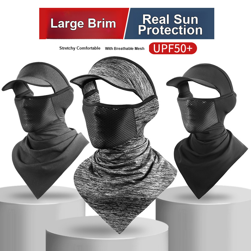Fishing Mask Sun Protection - 日焼け止めサイクリングフェイスマスク通気性のあるアイスシルク三角ヘッドバンド、バイザー付き、男性用、夏の屋外釣り用