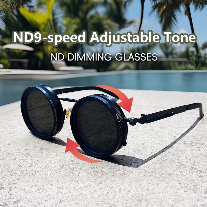 Fishing Sunglasses Polarized - 偏光ラウンドサングラス ND9 調整可能な調光サングラス男性女性レトロパンク男性の釣り眼鏡屋外シェード UV400