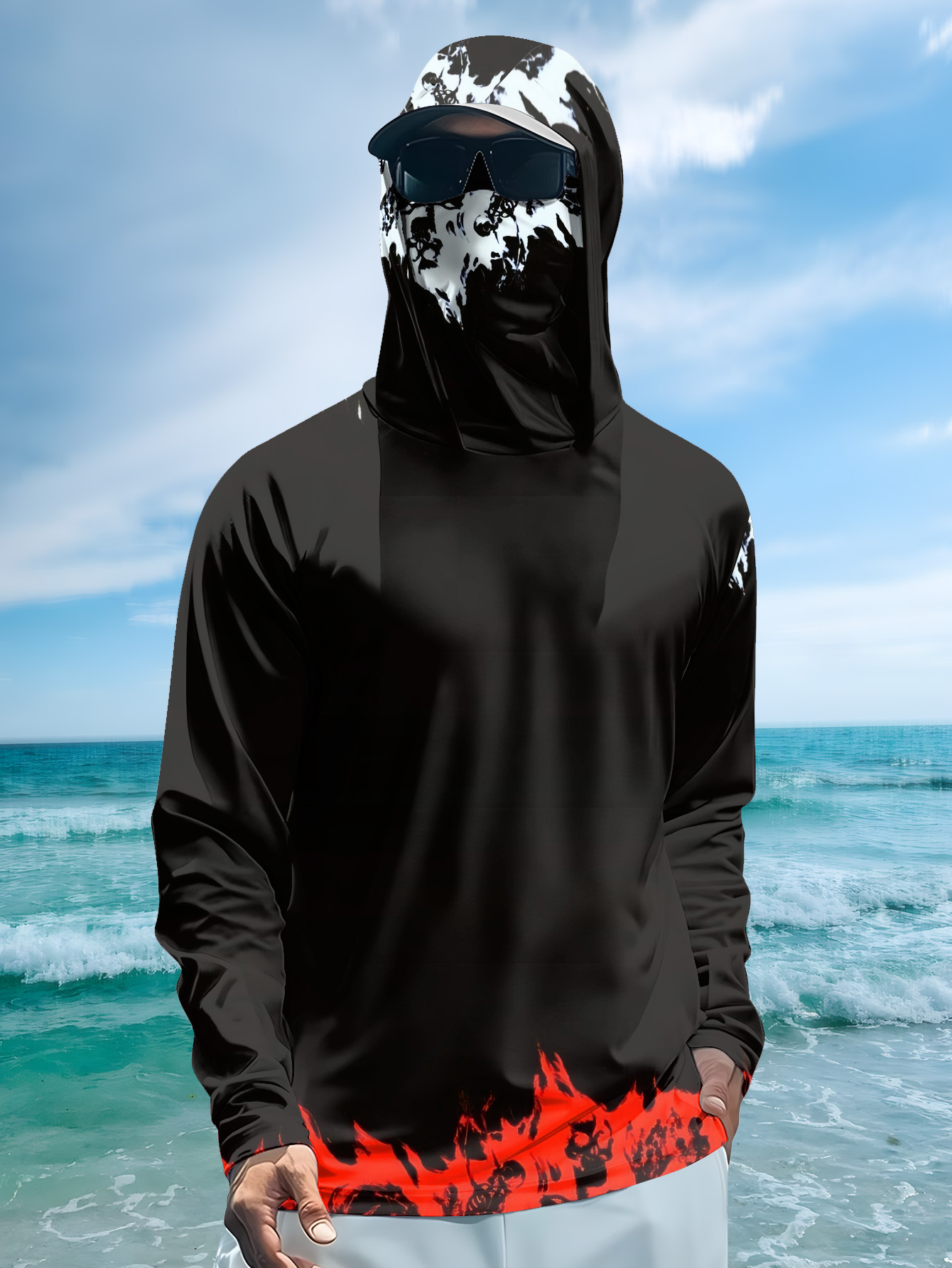 男性フード付き釣りシャツ長袖釣り服釣り t シャツ uv 保 - Fishing Hoodie のレビューと価格