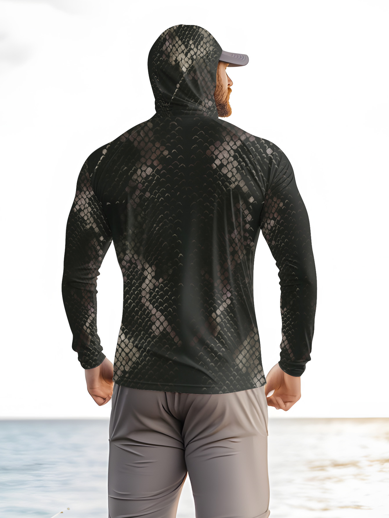 メンズフィッシングフード付き長袖迷彩柄日焼け止め通気性UVカ - Fishing Hoodie のレビューと価格