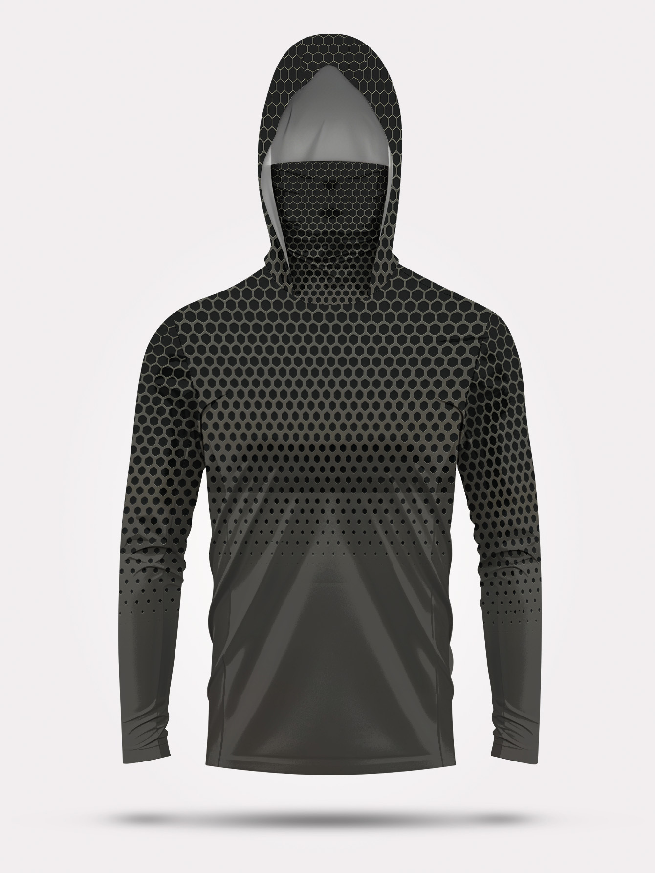 グレーグラデーションハニカムメンズフィッシングフード付きシャ - Fishing Hoodie のレビューと価格