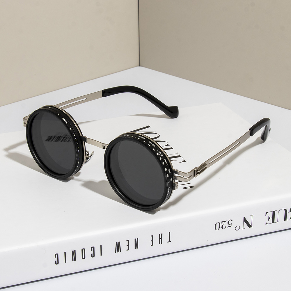偏光ラウンドサングラス ND9 調整可能な調光サングラス男性 - Fishing Sunglasses Polarized のレビューと価格