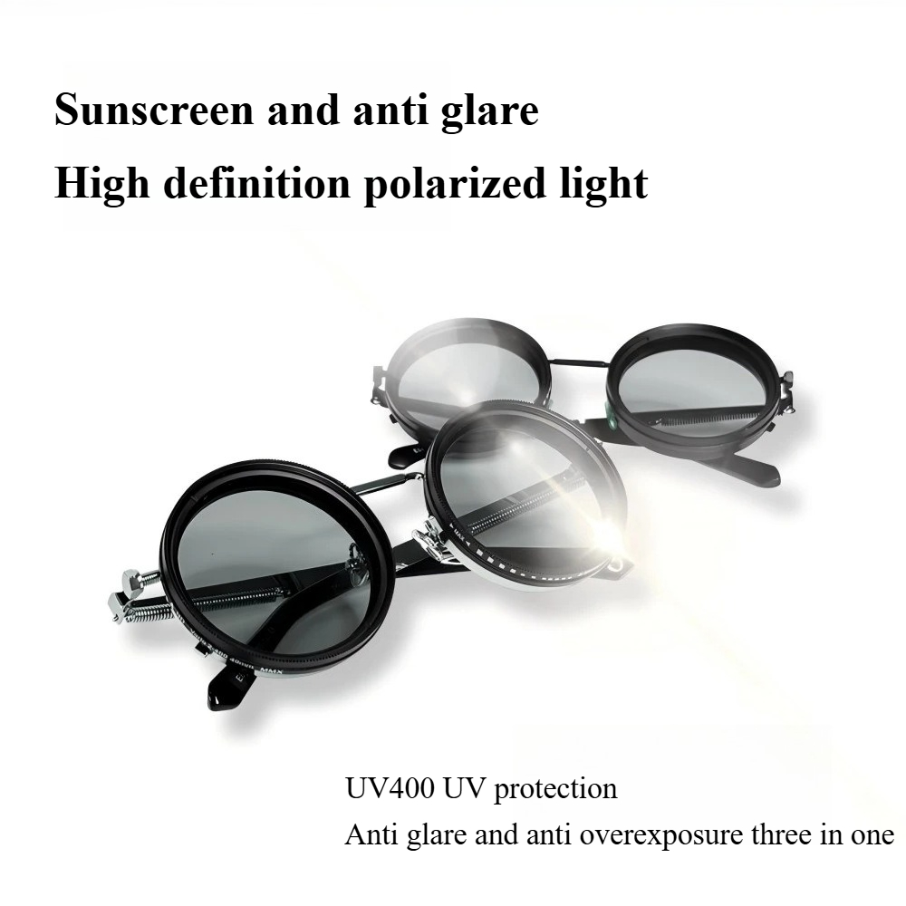 偏光ラウンドサングラス ND9 調整可能な調光サングラス男性 - Fishing Sunglasses Polarized のレビューと価格
